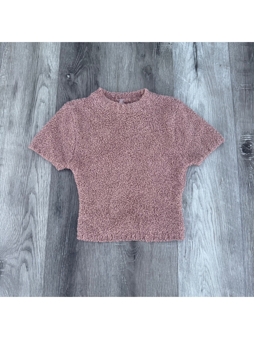 Skims cozy knit cropped T-shirt in rose clay S/M